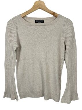 BANANA REPUBLIC Merino Wool Blend Crewneck Sweater Trumpet Sleeves, Beige, Small